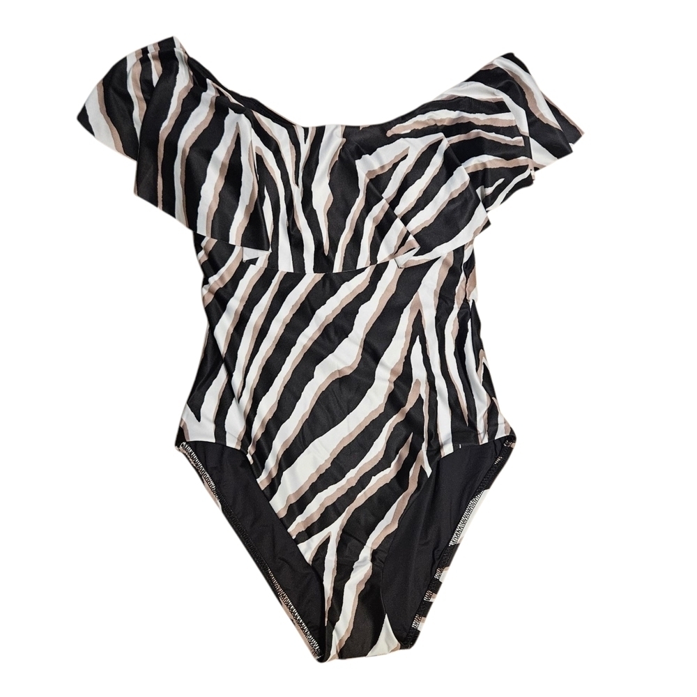Trina Turk Vivant One Piece Off Shoulder Ruffle Size 4 Zebra Print - Picture 4 of 16